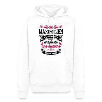 MAXIMILIEN UN NOM UNE FIERTÉ AUCUN RIVAL - Sweat à capuche Premium bio Homme - blanc - Devant - Nico (187cm)