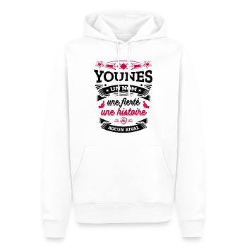 YOUNES UN NOM UNE FIERTÉ AUCUN RIVAL - Sweat à capuche Premium bio Homme - blanc - Devant - Nico (187cm)