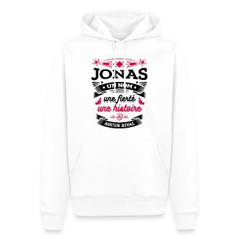 JONAS UN NOM UNE FIERTÉ AUCUN RIVAL - Sweat à capuche Premium bio Homme - blanc - Devant - Nico (187cm)