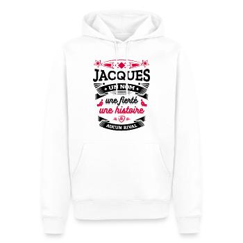 JACQUES UN NOM UNE FIERTÉ AUCUN RIVAL - Sweat à capuche Premium bio Homme - blanc - Devant - Nico (187cm)