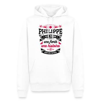 PHILIPPE UN NOM UNE FIERTÉ AUCUN RIVAL - Sweat à capuche Premium bio Homme - blanc - Devant - Nico (187cm)