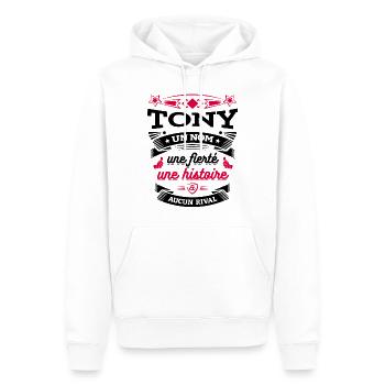 TONY UN NOM UNE FIERTÉ AUCUN RIVAL - Sweat à capuche Premium bio Homme - blanc - Devant - Nico (187cm)