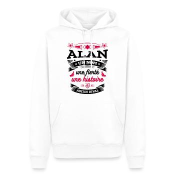 ALAN UN NOM UNE FIERTÉ AUCUN RIVAL - Sweat à capuche Premium bio Homme - blanc - Devant - Nico (187cm)