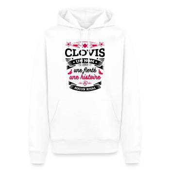 CLOVIS UN NOM UNE FIERTÉ AUCUN RIVAL - Sweat à capuche Premium bio Homme - blanc - Devant - Nico (187cm)