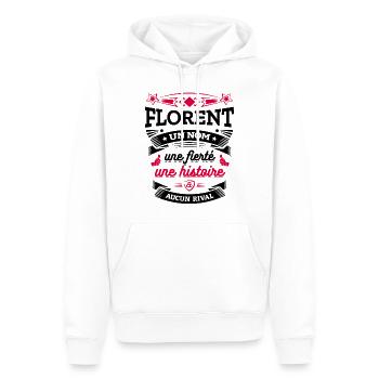 FLORENT UN NOM UNE FIERTÉ AUCUN RIVAL - Sweat à capuche Premium bio Homme - blanc - Devant - Nico (187cm)