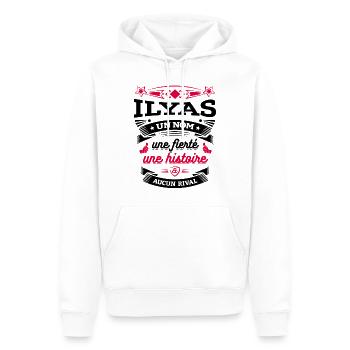 ILYAS UN NOM UNE FIERTÉ AUCUN RIVAL - Sweat à capuche Premium bio Homme - blanc - Devant - Nico (187cm)
