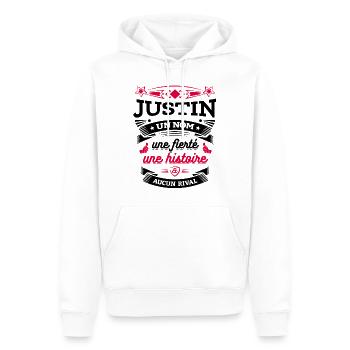 JUSTIN UN NOM UNE FIERTÉ AUCUN RIVAL - Sweat à capuche Premium bio Homme - blanc - Devant - Nico (187cm)