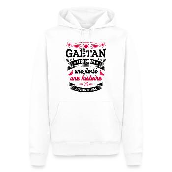 GAËTAN UN NOM UNE FIERTÉ AUCUN RIVAL - Sweat à capuche Premium bio Homme - blanc - Devant - Nico (187cm)