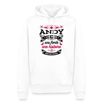 ANDY UN NOM UNE FIERTÉ AUCUN RIVAL - Sweat à capuche Premium bio Homme - blanc - Devant - Nico (187cm)