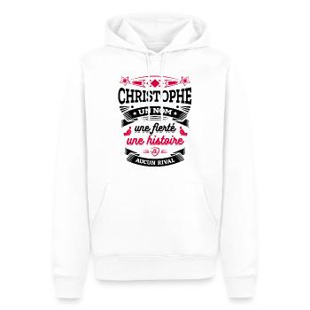 CHRISTOPHE UN NOM UNE FIERTÉ AUCUN RIVAL - Sweat à capuche Premium bio Homme - blanc - Devant - Nico (187cm)