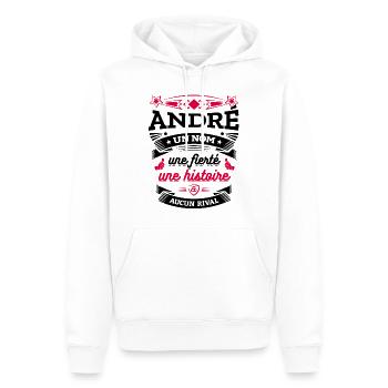 ANDRÉ UN NOM UNE FIERTÉ AUCUN RIVAL - Sweat à capuche Premium bio Homme - blanc - Devant - Nico (187cm)