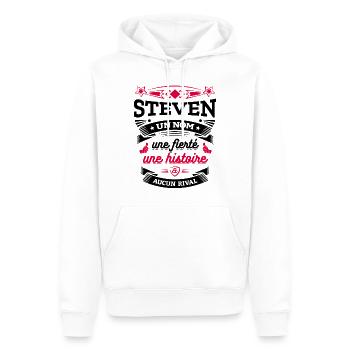 STEVEN UN NOM UNE FIERTÉ AUCUN RIVAL - Sweat à capuche Premium bio Homme - blanc - Devant - Nico (187cm)