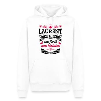 LAURENT UN NOM UNE FIERTÉ AUCUN RIVAL - Sweat à capuche Premium bio Homme - blanc - Devant - Nico (187cm)