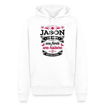 JASON UN NOM UNE FIERTÉ AUCUN RIVAL - Sweat à capuche Premium bio Homme - blanc - Devant - Nico (187cm)