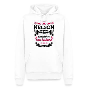 NELSON UN NOM UNE FIERTÉ AUCUN RIVAL - Sweat à capuche Premium bio Homme - blanc - Devant - Nico (187cm)