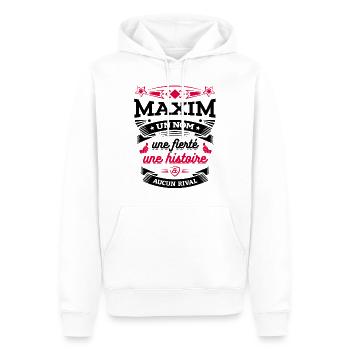 MAXIM UN NOM UNE FIERTÉ AUCUN RIVAL - Sweat à capuche Premium bio Homme - blanc - Devant - Nico (187cm)
