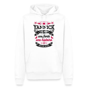 YANNICK UN NOM UNE FIERTÉ AUCUN RIVAL - Sweat à capuche Premium bio Homme - blanc - Devant - Nico (187cm)