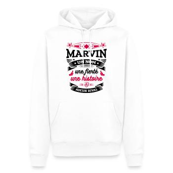 MARVIN PARFAIT - PRENOM MARVIN - Sweat à capuche Premium bio Homme - blanc - Devant - Nico (187cm)
