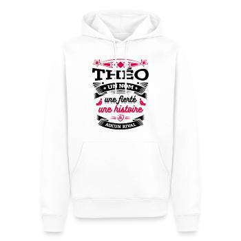 THÉO PARFAIT - PRENOM THÉO - Sweat à capuche Premium bio Homme - blanc - Devant - Nico (187cm)