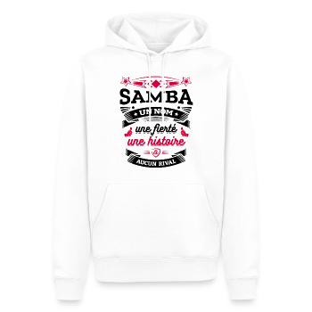 SAMBA UN NOM UNE FIERTÉ AUCUN RIVAL - Sweat à capuche Premium bio Homme - blanc - Devant - Nico (187cm)