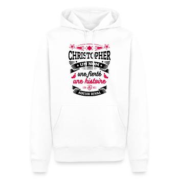 CHRISTOPHER UN NOM UNE FIERTÉ AUCUN RIVAL - Sweat à capuche Premium bio Homme - blanc - Devant - Nico (187cm)