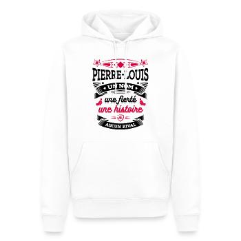 PIERRE-LOUIS UN NOM UNE FIERTÉ AUCUN RIVAL - Sweat à capuche Premium bio Homme - blanc - Devant - Nico (187cm)