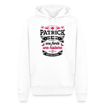 PATRICK UN NOM UNE FIERTÉ AUCUN RIVAL - Sweat à capuche Premium bio Homme - blanc - Devant - Nico (187cm)