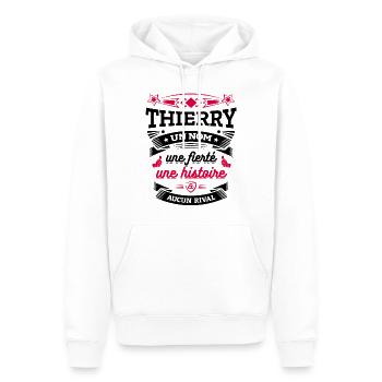 THIERRY UN NOM UNE FIERTÉ AUCUN RIVAL - Sweat à capuche Premium bio Homme - blanc - Devant - Nico (187cm)