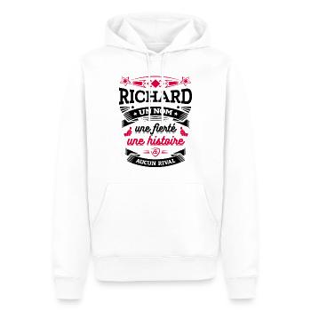 RICHARD UN NOM UNE FIERTÉ AUCUN RIVAL - Sweat à capuche Premium bio Homme - blanc - Devant - Nico (187cm)