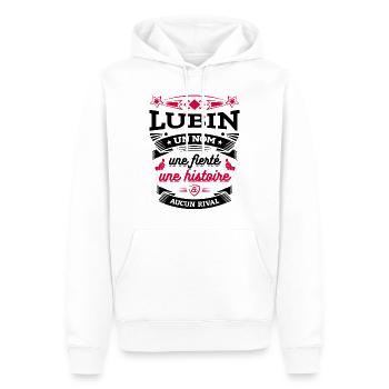 LUBIN UN NOM UNE FIERTÉ AUCUN RIVAL - Sweat à capuche Premium bio Homme - blanc - Devant - Nico (187cm)