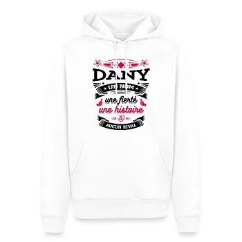 DANY UN NOM UNE FIERTÉ AUCUN RIVAL - Sweat à capuche Premium bio Homme - blanc - Devant - Nico (187cm)