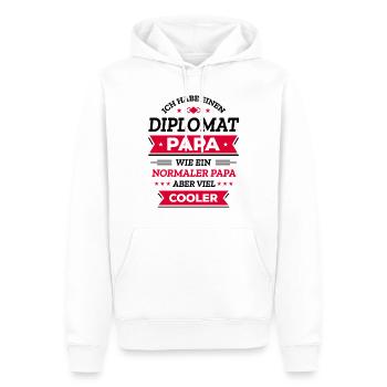 DIPLOMAT PAPA: COOL, GLOBAL, STIL, EXKLUSIV - Männer Premium Bio Hoodie - Weiß - Vorne - Nico (187cm)