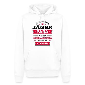 JÄGER PAPA COOL, GEBURTSTAG, WEIHNACHTEN, VATERTAG - Männer Premium Bio Hoodie - Weiß - Vorne - Nico (187cm)