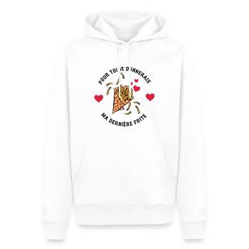 Pour toi, je donnerais ma dernière Frite - Sweat à capuche Premium bio Homme - blanc - Devant - Nico (187cm)
