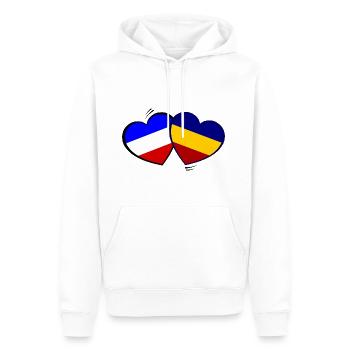 France Roumanie Amour - Sweat à capuche Premium bio Homme - blanc - Devant - Nico (187cm)