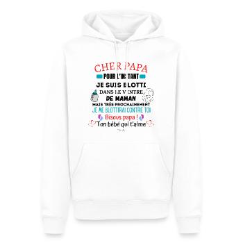 Annonce grossesse - Futur papa - Cadeau Papa -Père - Sweat à capuche Premium bio Homme - blanc - Devant - Nico (187cm)