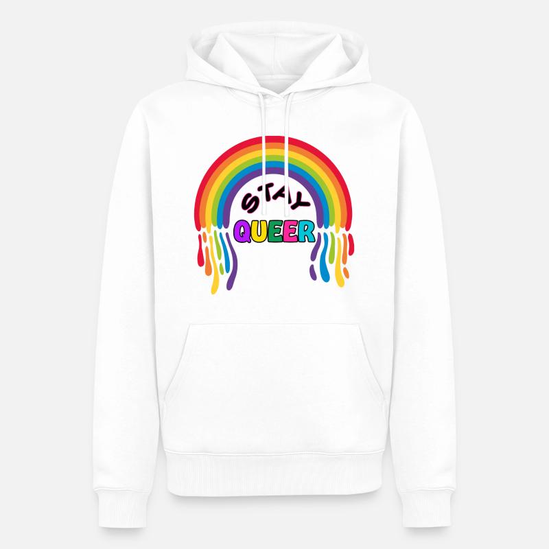 PRIDE Restez queer Arc-en-ciel - Sweat à capuche Premium bio Homme - blanc