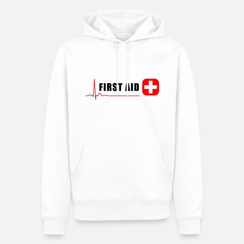 PREMIERS SECOURS - Sweat à capuche Premium bio Homme - blanc