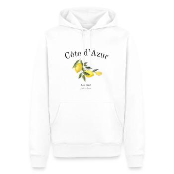 Côte d’Azur - Saint Tropez - Vacances - France - Sweat à capuche Premium bio Homme - blanc - Devant - Nico (187cm)