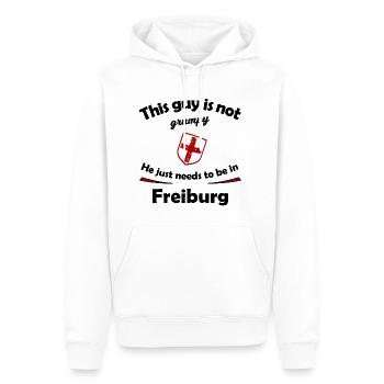 Ich muss nach Freiburg - Männer Premium Bio Hoodie - Weiß - Vorne - Nico (187cm)