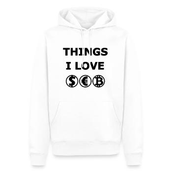 Euro, Bitcoin und Dollar - Männer Premium Bio Hoodie - Weiß - Vorne - Nico (187cm)