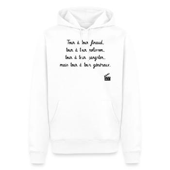 Tour à tour finaud. C'est arrivé près de chez vous - Sweat à capuche Premium bio Homme - blanc - Devant - Nico (187cm)