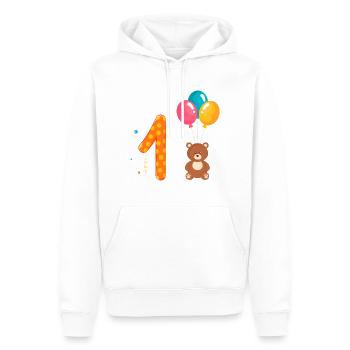 Premier ours en peluche joyeux anniversaire avec des ballons à air chaud - Sweat à capuche Premium bio Homme - blanc - Devant - Nico (187cm)