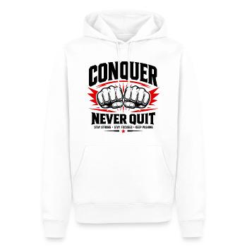 Conquer Never Quit Boxing Gym Motivation Shirt - Männer Premium Bio Hoodie - Weiß - Vorne - Nico (187cm)