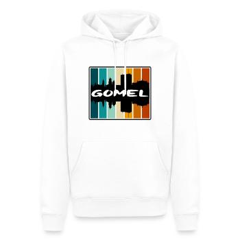 Gomel Belarus Skyline Silhouette Travel Souvenir - Men’s Premium Organic Hoodie - white - Front - Nico (187cm)
