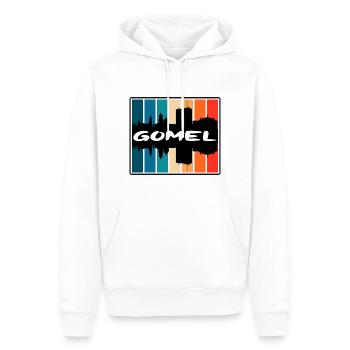 Gomel Belarus Skyline Silhouette Travel Souvenir - Men’s Premium Organic Hoodie - white - Front - Nico (187cm)
