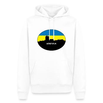 Odessa Ukraine Drapeau Skyline Voyage Silhouette - Sweat à capuche Premium bio Homme - blanc - Devant - Nico (187cm)