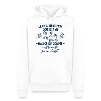 Le cyclisme c'est comme la vie bleu marine - Sweat à capuche Premium bio Homme - blanc - Devant - Nico (187cm)