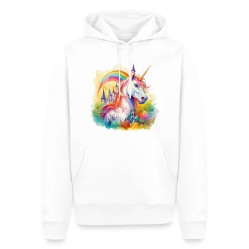 Einhorn Regenbogen Schloss Bunt Magie Fantasie - Männer Premium Bio Hoodie - Weiß - Vorne - Nico (187cm)