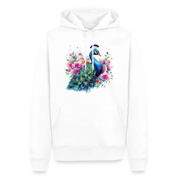 Pfau Blumen Pfauenfeder Exotisch Farbenfroh Bunt - Männer Premium Bio Hoodie - Weiß - Vorne - Nico (187cm)